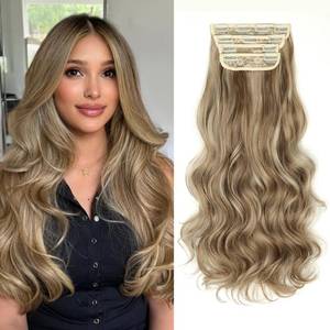 lot 12288 image: Kookastyle Clip in Hair Extensions, Natural Long Layered Soft Invisible Synthetic Curly Wavy Hairpieces for Women,4 pcs(20 Inch��Ash Blonde Balayage)