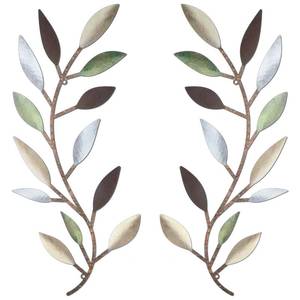 lot 12314 image: Zhengmy 2 Pieces Metal Tree Leaf Wall Decor Vine Olive Branch Leaf Wall Art Living Room, Hallway Wall Decor Outdoor Decoration(Colorful)