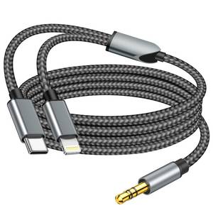 lot 12324 image: 2 in 1 Aux Audio Cable, USB C to 3.5mm Aux Audio Cable, Lightning to 3.5mm Audio Cable Fit with iPhone 161514131211XR, Galaxy S24S23S22S21, Pixel 98765, iPad to Car Stereo Speaker 4FT