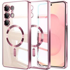 lot 12331 image: Magnetic Case for Samsung Galaxy S25 Plus,Compatible with Magsafe,Built-in Lens Protection,Clear Back Cover,Anti Yellowing,Military-Grade Drop Resistance Slim Protective Case for S25 Plus,Pink