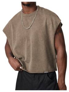 lot 12333 image: GORGLITTER Mens Dolman Sleeve Crop Vest Top T Shirts Crewneck Loose Pullover Tank Tops Brown X-Large