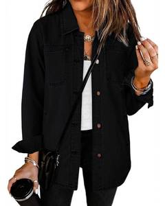 lot 12345 image: luvamia Casual Button Down Denim Jean Jacket Trendy womens fashion shirt jacket oversized shirt True Black Small Fits Size 4 Size 6