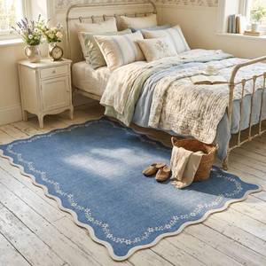 lot 13249 image: GarveeHome 3x5 Scalloped Washable Area Rug for Bedroom,Soft Solid Navy Entryway Rug Non Slip Low Pile Carpet Stain Resistant Throw Rug for Bedside Kids Room Office Dining Room