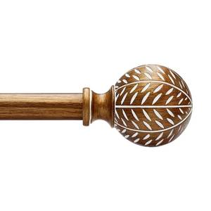 lot 13257 image: QDWIS Gold Curtain Rods for Windows 66 to 120 Inch,1 Diameter Drapery Rods with Imitation Wood Grain Leaf Pattern Finials,Boho Adjustable Heavy Duty Curtain Rods Set,36-120,Antique-Gold Wood
