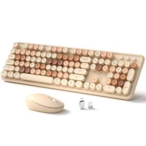 lot 13263 image: Links9 Wireless Keyboard and Mouse, Full-Size Retro Typewriter Keyboard with Round Keycaps, 2.4GHz for Windows, Mac, Laptop, PC, Desktop (Milky Tea Colorful)