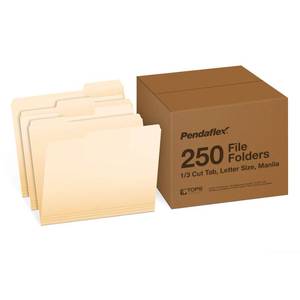 lot 13279 image: Pendaflex File Folders, 250 Bulk Pack, Durable Manila Folders, Letter Size (8.5 x 11), 3 Tabs for Easy Labeling, Everyday Filing Essential for Offices, Classrooms & Home Document Organization
