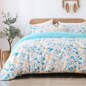 lot 13281 image: LONAVA King Botaincal 3 Pcs Duvet Cover Set, Breathable Soft Microfiber Sky Blue Lining Comforter Cover with Zipper Closure, and 2 Anti-Pilling, Fade Resistant Pillowcases, Sky Blue Flower