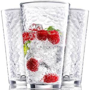 lot 13286 image: Set of 9 Hammered Glass Cups, 16oz. Dishwasher Safe Cocktail Drinking Glasses - Clear Heavy Base Stemmed Water Glasses, Tall Beer Glasses, Bar Glass, Juice, Iced Tea, Margarita, & Everyday Drinks.
