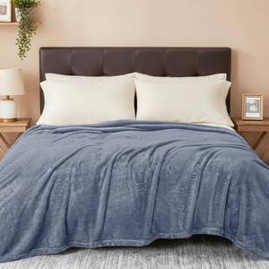 lot 13287 image: Exclusivo Mezcla Plush Fuzzy Fleece Bed Blanket Queen Size, Super Soft, Fluffy and Warm Blankets for Couch, Bed, All Season (Stone Blue, 90x90 Inches)