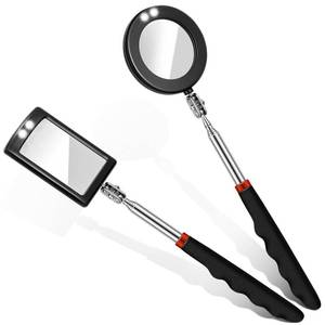 lot 14032 image: Tatuo 2 Pieces LED Mirror Inspection Telescoping Round Square Mirror Inspection Tool for Check The Condition of Vehicle, Observe The Eyelashes, Mouth and Other Small Parts