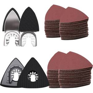 lot 14034 image: 114Pcs Oscillating Tool Sanding Pads Kit 2Pcs Triangle Sanding Pads and 2Pcs Finger Sanding Pad 110Pcs Sandpaper Grit(60-240)Fit for Finishing Wood Plaster Metal Leather Compatible with Multiple Tools