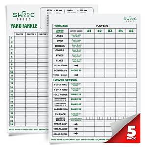 lot 14396 image: Swooc Games� - 5 Big Premium Laminated Yardzee & Farkle Score Cards (11.5in x 8in) wRules - Large Reusable Dry Erase Pads for Giant Outdoor Dice Games - Jumbo Score Sheet for Yardzee and Farkle