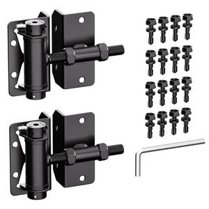 lot 14445 image: Heavy Duty Self Closing Gate Hinges for MetalVinylPVCWood Fence,90 Degree Narrow Wood Door Hinges with Adjustable Tension,Gate Closer Hinges for Swing Door,Gate Hardware Kit,2 PackSet,Black Finish
