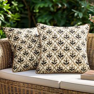 lot 14459 image: MIULEE Floral Decorative Pillow Covers Set of 2,Block Print Throw Pillowcases Outdoor Boho Farmhouse Vintage Accent Cushion Covers for Couch paito Garden Sofa Bed 18x18 Inch, Coffe-Brown