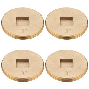 lot 14465 image: (4 Pack) Asterbacks 3 inch Sewer Cleanout Cap Brass Plug, Countersunk Design for 3 inch NPT Pipe QJG-3-A(4 PCS)