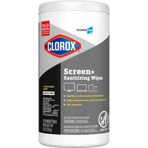 lot 14483 image: CloroxPro Clorox Screen Sanitizing Wipes, Bleach Free Cleaning Wipes, Citrus Blend Scent, 75 Count