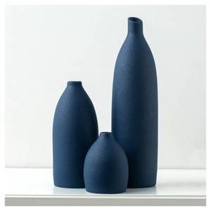 lot 19576 image: Mdaolv Matte Blue Vase Set Navy Blue Decor Coastal Decor Vases for Kitchen Island Living Room Office Table Fireplace Mantle Decorations & Bathroom Shelf Decor Centerpiece Table Decorations Ceramic (Cosmetic Damage)