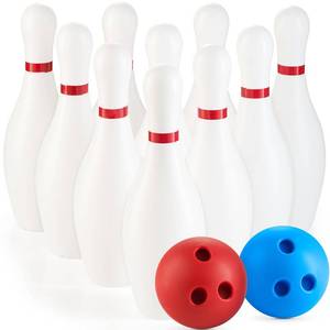 lot 19579 image: Kids Bowling Set - 10 White Plastic Pins & 2 Lightweight Bowling Balls - Family Fun Indoor & Outdoor Toddler Bowling Set Game for Boys & Girls, Educational & Active Play Toy, Birthday Gift Ages 3