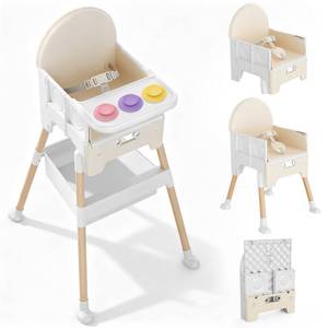 lot 19586 image: Baby High Chair, High Chairs for Babies and Toddlers, Light Weight Portable Highchair, Comfortable Feeding, Multi-Use Easy Clean High Chair (Beige)