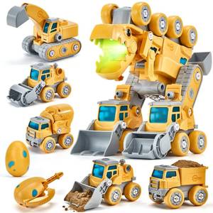 lot 19589 image: hahaland Toys for 5 Year Old Boys - Take Apart Dinosaur Kids Toys Construction Vehicles 5 in 1 Transform into Dinosaur Robot STEM Building Toy for 5 6 7 8 Year Old Boys