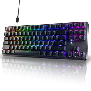 lot 19590 image: TECWARE Phantom 87 Key RGB Mechanical Gaming Keyboard  TKL 80% Keyboard, Thocky Sound, Double Shot ABS Keycaps, Hot-Swappable, Detachable USB-C Wired RGB Keyboard  Wraith Pink Switch - Black
