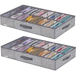 lot 19599 image: Onlyeasy Sturdy Under Bed Shoe Storage Organizers with Handles & Clear Window (16 to 32 Pairs) 2 Pack, Closet Shoes Containers Boxes for Kids & Adults, 37.7x23.6x5.9, Linen-like Grey, MXDUBS16P2