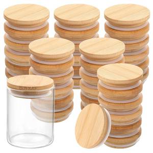 lot 19608 image: 36 Pack Yogurt Jar Lids Set Reusable Bamboo Wooden Round Canning Lids with Silicone Sealing Rings Compatible with Oui Yogurt Jars Not Included