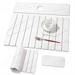 lot 19609 image: 3 PCS Large Stone Dish Drying Mat for Kitchen Counter, Quick Dry Stone Dishes Mats, Sink Faucet Mat, Marble Water Absorbing Diatomaceous Earth Drying Pad for Countertop Tableware, Bottles