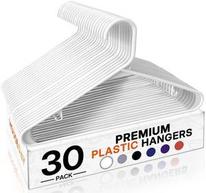 lot 19612 image: HOUSE DAY White Plastic Hangers 30 Pack, Plastic Clothes Hangers with Built-in Strap Hooks, Space Saving Slim Hanger for Closet Organizers and Storage, Durable Clothing Hanger for Shirts Blouses Tops