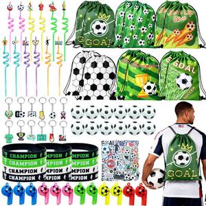 lot 19619 image: J6&H6 122 Pcs Soccer Party Favors Soccer Goodie Bags Including 12 Soccer Drawstring Bags Stress-relieving Soccer Straws Keychains silicone Wristband and stickers for Soccer Party Gift. (soccer)