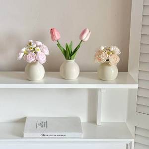 lot 19623 image: Small Bud Vases with Artificial Flowers, Set of 3 Mini Vase with Roses, Daisies and Tulips, College Dorm Nursery Room Decor, Coquette Girly Decoration for Apartment Bedroom