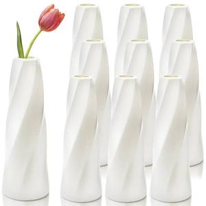 lot 19629 image: ELFULLY 10 Pack Composite Plastic Flower Vases Bulk, 8 Ivory Modern Style Vases for Centerpieces, Small Unbreakable Bud Vase, Tall Conic Floral Vase for Bouquet Home Decor Wedding Party Dinner Table