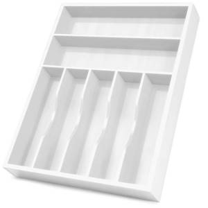lot 19644 image: Bellsal White Utensil Organizer 12.5 Inch Silverware Tray for Drawer Utensil Holder Cutlery Organizer Kitchen Drawer Organizer 7 Compartment Small Narrow Bamboo