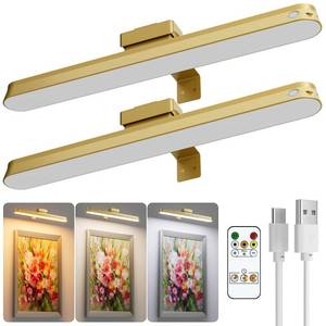lot 20336 image: Picture Lights for Wall Battery Operated,2-Pack 16in Magnetic Rechargeable Cordless Picture Light with Remote,Dimmable,Timer Painting Light,Art Display Light for Picture Frame Artworking Portrait,Gold