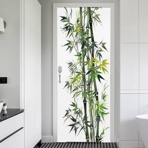 lot 20350 image: REDAMANCY Green Bamboo Plant Leaf Peel and Stick Door Stickers Vinyl Mural Decals Decor Modern Wallpaper Self-Adhesive, Waterproof, Removable