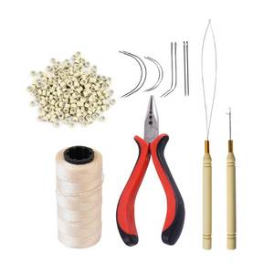 lot 20353 image: Hair Extensions Tool Kit 200 Pcs Silicone Lined Micro Links Beads, 1 Three Hole Hair Pliers, 1 Roll Sewing Thread, 1 Loop Needle Threader, 1 Pulling Hook Needle, 8 Sewing Needles (Blonde)