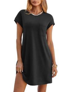 lot 20400 image: Wenrine Womens Summer T Shirt Dress Casual Short Sleeve Crewneck Loose Flowy Mini Dresses with Pockets Black Small