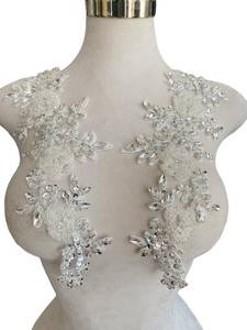 lot 20406 image: Jpumley. Pksn Handmade Rhinestones on Lace Applique Trim Sewing Beads Sequins Trim Patches for Wedding Dress Accessories 1PairBag 6X14inches (Silver)