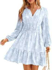 lot 20411 image: BerryGo Womens Long Sleeve Mini Dress Wedding Guest Aline Flowy Swing Western V Neck Burnout Boho Spring Short Dresses(Light Blue,Small)