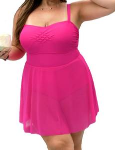 lot 20412 image: Curvtide Plus Size Swim Dress One Piece Bathing Suit Romper Swimsuits Tummy Control Modest Swimwear Swimdress for Women(Pink,1XL)
