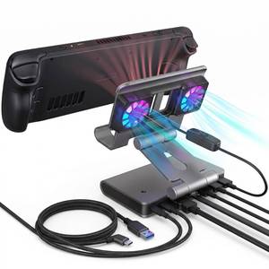 lot 20415 image: 6-in-1 Gaming Docking Station, Built-in Cooling Fan & RGB Light, 4K60Hz HDMI, Gigabit Ethernet, 100W PD Charging, Adjustable Stand, Portable Dock for Steam Deck, ROG Ally, Legion Go