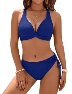 lot 20416 image: Blooming Jelly Womens Bikinis Sets Push Up Two Piece Bathing Suit Criss Cross Fixed Cup Swim Suit Cheeky Bikini Swimsuit(L,Dark Blue)