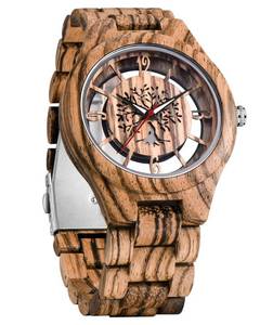 lot 20418 image: Dentily Classic Mens Wooden Watch Creative Hollow Tree of Life Carving Dial Mens Watch Quartz Mens Wood Watch