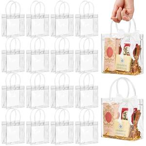 lot 20424 image: Jutieuo 16 PCS Clear Gift Bags with Handles, 5.9 x 6.3 x 2.8 Inches Reusable Plastic Goodie Bag Transparent Party Favor Bags Bulk for Weddings Birthdays Events, Classrooms & Celebrations