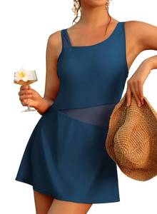 lot 20425 image: Aleumdr Women Sexy One Piece Swim Dress Tummy Control Swimsuits Mesh Bathing Suit Skirts Long Toraso Swimwear 2026 Sail Blue X-Large