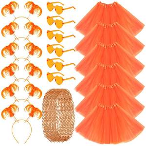 lot 20426 image: JaGely 48 Pcs Tutu Costume for Women Accessories Set Feathers and Ponytails Headband Necklaces Sunglasses Valentines Day(Orange)