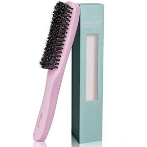 lot 20436 image: Slick Back Hair Brush, Pink Wood Handle Boar Bristles Smoothing Hairbrush, Anti-Frizz Edge Control Hair Brush for Women and Men