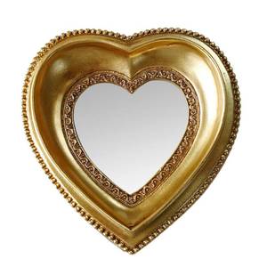 lot 20442 image: PYOAGT Golden Mini Vintage Mirror with Exquisite Relief Elegant Wall Decor for Bedroom Dresser Table Compact Resin Retro Design (Heart, 4.3X4.3)