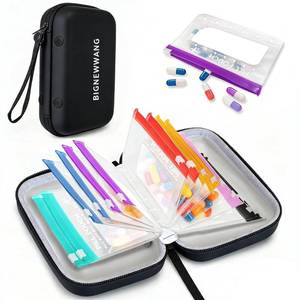 lot 20446 image: Extra Large Weekly Waterproof Pill Organizer Set, Reusable Pill Bags with 14 Coded AM PM Pouches for Home and Travel, 7 Day Portable Medicine Pill Case for Fish Oils, Vitamins (Black)