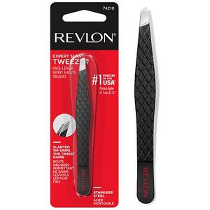 lot 20450 image: Revlon Expert Tweezer - Slant Tip - 1ct Stainless Steel, Face & Eyebrows, Black